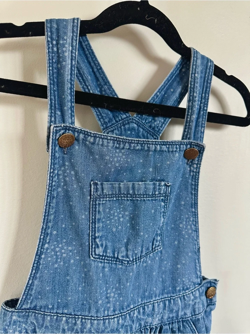 F&F Girls Denim Overall Dress 6X 6-7Y Speckled Wash Pinafore Jumper